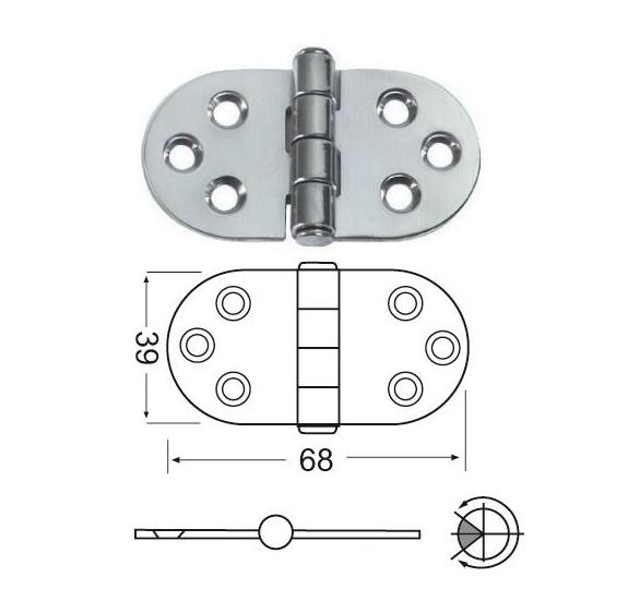 Cerniera Inox a Mezzo Incasso 68x39 mm