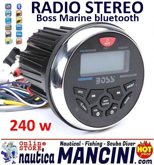Radio FM/Bluetooth/USB/Mp3 per uso nautico 4x60w BOSS MGR350B
