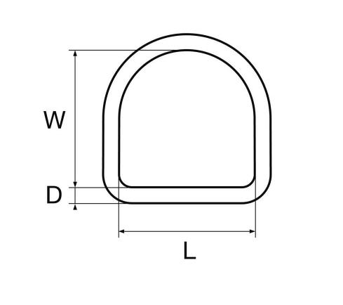 Anello Inox a D (mezzo tondo) Ø 4 interno L30xH25 mm