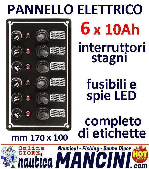 Pannello Elettrico Quadro 6 Interruttori Stagno Max 10A 170x100 mm Orizzontale