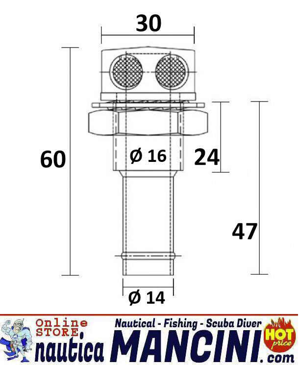 Sfiato Carburante Antifiamma Filetto Ø 16 Portagomma Ø 14 in Ottone Cromato
