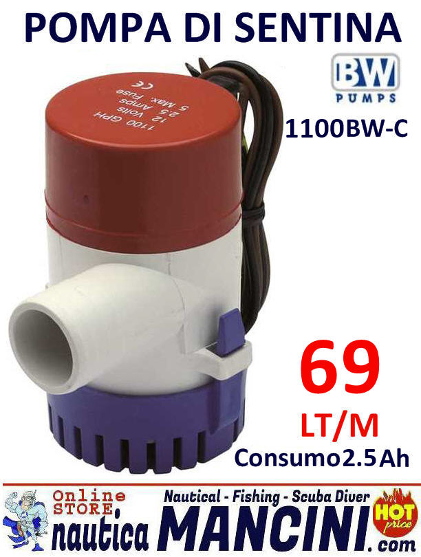 Pompa Immersione Centrifuga BILGE PUMP BW-C 1100 12V 69 LT/M