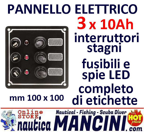 Pannello Elettrico Quadro 3 Interruttori Stagno Max 10A 100x100 mm Orizzontale