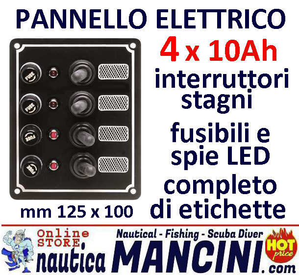 Pannello Elettrico Quadro 4 Interruttori Stagno Max 10A 125x100 mm Orizzontale