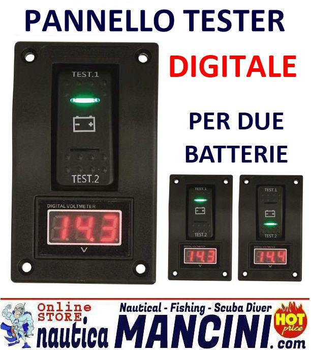 Pannello Elettrico Tester Batteria - Digitale per 2 Batterie Verticale 60x100 mm
