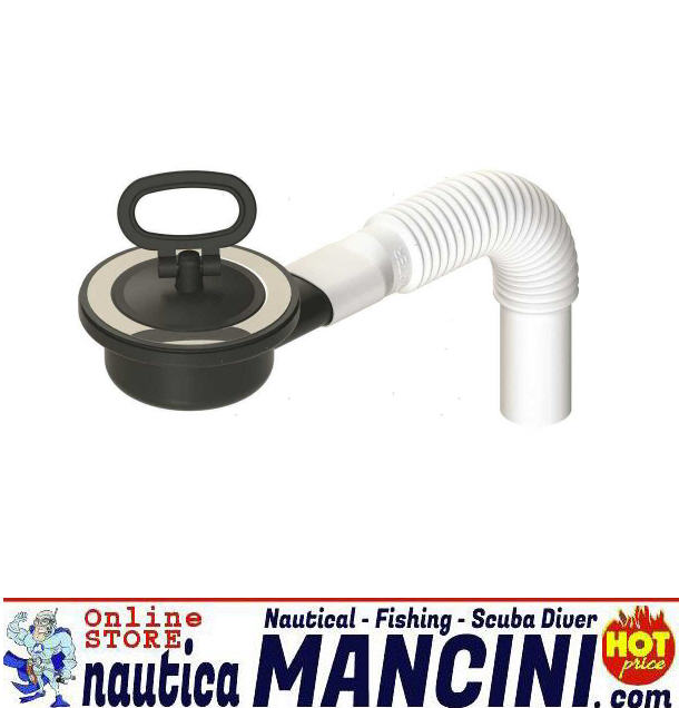 Piletta - Scarico per Lavelli/Lavandini Inox con Tappo Laterale 90° Portagomma Ø 25mm completo di Tubo estensibile