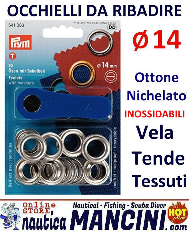 Occhielli PRYM in Ottone Nichelato Ø 14 mm Blister da 10pz inossidabili