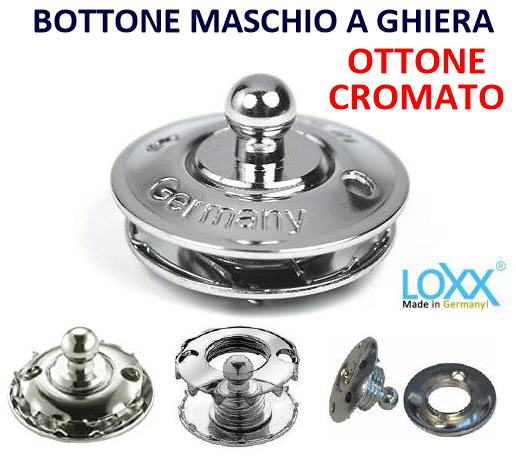 Bottone Cappottina LOXX (Tenax) Maschio Ghiera Godronata - Ottone Cromato
