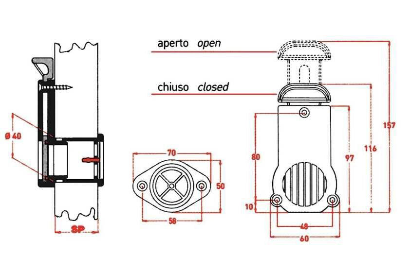 Scarico a mare a Saracinesca TELESCOPICO da 24 a 30 mm per Specchi di Poppa - Clicca l'immagine per chiudere