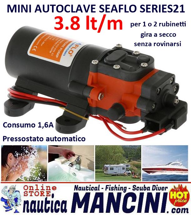 Autoclave 03,8 LT/Min 12V SEAFLO Serie 21 - 1.6A 2.45 Bar 35PSI Basso Consumo