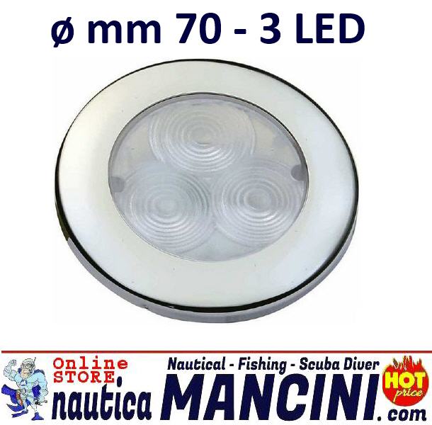 Luce di Cortesia Ø 70 mm Stagna 3 LED Inox Luce Bianca Fredda