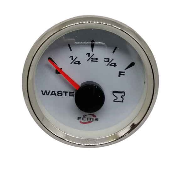 Indicatore Livello Acque Nere UNIVERSALE 0/190 - 240/33 Ohms 12/24V Ø 52 mm Quadrante Bianco con Lunetta Cromata