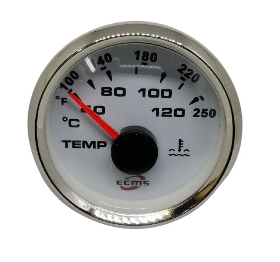 Indicatore Temperatura Acqua UNIVERSALE 0/190 - 240/33 Ohms 12/24V Ø 52 mm Quadrante Bianco con Lunetta Cromata