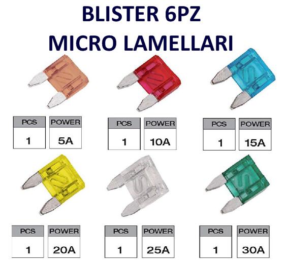 Fusibile Lamellare Micro Blister 6 PZ Assortiti