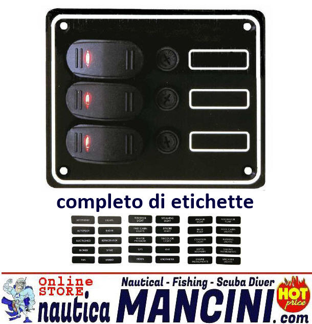 Pannello Elettrico Quadro 3 Interruttori Luminosi LED 13.5x9.5H cm