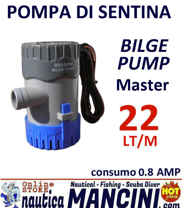 Pompa Immersione BILGE PUMP 300 (22lt/min) Master consumo 0.8Ah