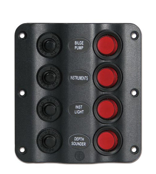 Pannello Elettrico Quadro 4 Interruttori Luminosi LED Serie Wave 20A 110x100 mm