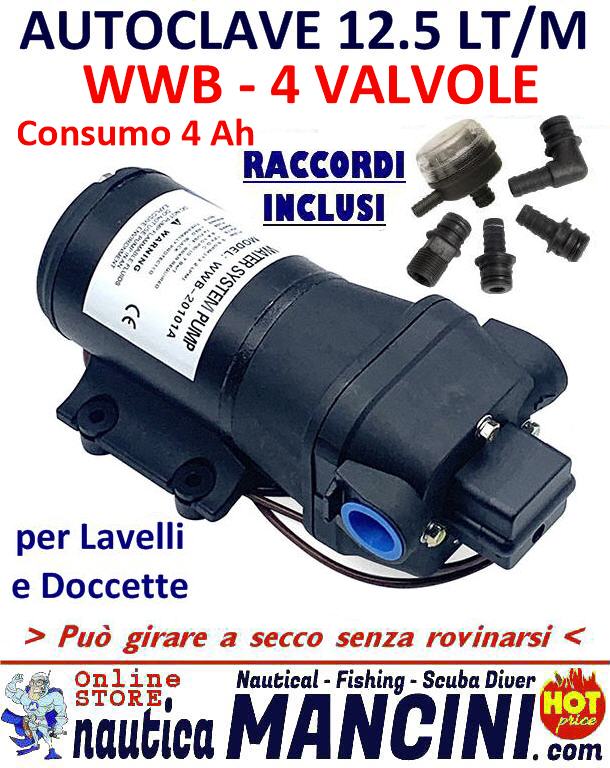 Autoclave 12,5 LT/Min 12V WWB - 4A 2.45 Bar 4 Valvole autoaspirante, per Doccette e Lavelli (fino a 4 utenze)
