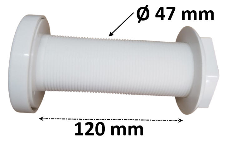 Scarico a Mare in Plastica con Portagomma Ø 48 mm tutto filettato foro Ø 47 con Valvola di non Ritorno