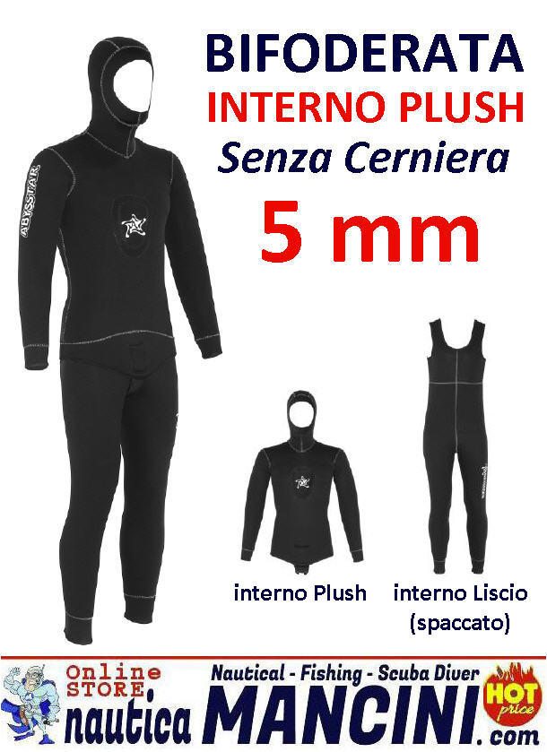 Muta Uomo Bipezzo Senza Cerniera Bifoderata 5mm ABYSSTAR Nera Tg. 4/L