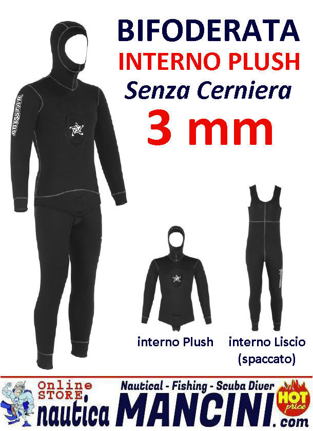 Muta Uomo Bipezzo Senza Cerniera Bifoderata 3mm ABYSSTAR Nera Tg. 4/L