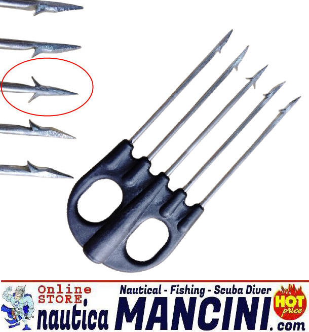 Fiocina ABYSSTAR acciaio armonico 5 Punte con Doppia Aletta centrale