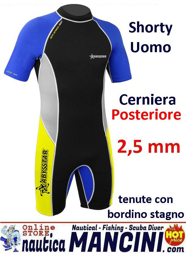 Monopezzo Shorty Uomo 2.5 mm Spring Man con Cerniera Posteriore Tg. 5/XL