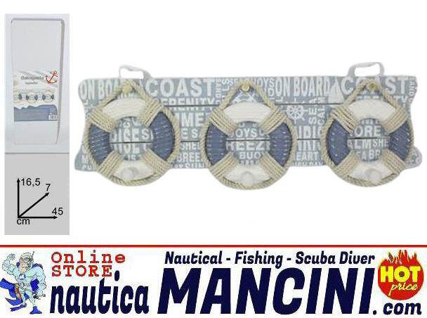 Deco Stile Marina - Gancio Appendiabiti 3 Posti Salvagente cm 45