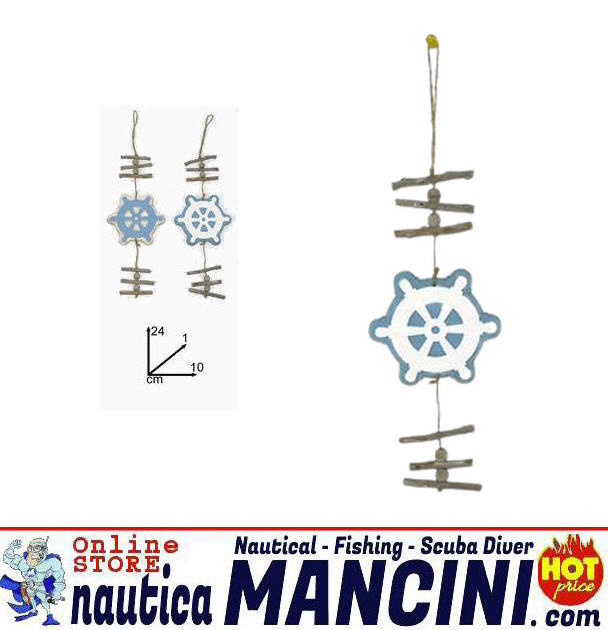 Deco Stile Marina - Pendente Legno Timone con Legnetti cm 24