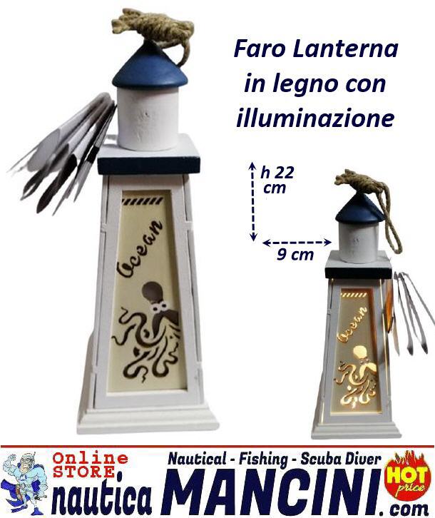 Deco Stile Marina - Faro Lanterna in Legno con Illuminazione cm 22hx9