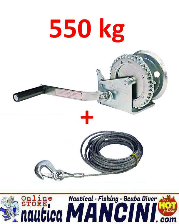 Argano Manuale Max Potenza 550 Kg + cavo in acciaio e gancio