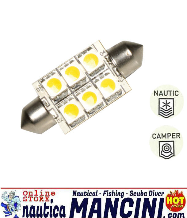 Lampadina LED a Siluro 10x38 6 LED 1.3W 360°