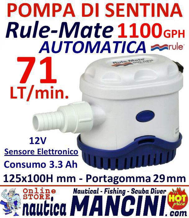 Pompa Sentina AUTOMATICA 12V 71LT/M RULE MATE 1100 3,3Ah