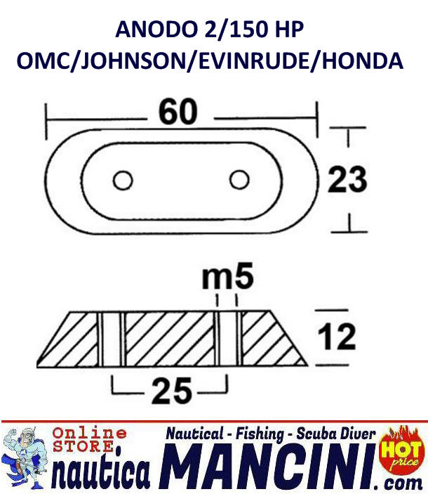 Anodo Zinco a Piastra per OMC/Johnson Evinrude/Honda da 2 a 150 HP