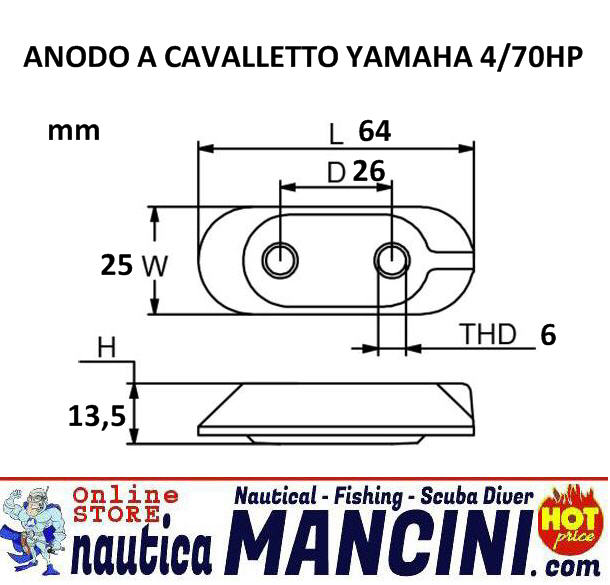 Anodo Zinco a Cavalletto Yamaha 4/70 HP