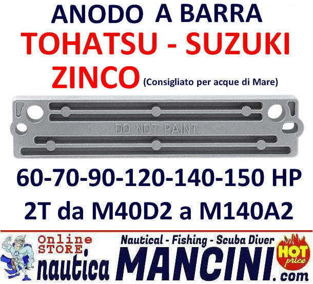 Anodo Zinco a Barra per Tohatsu/Suzuki da 60 a 225 HP