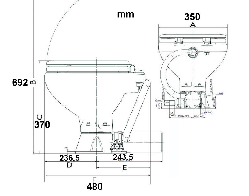 WC Elettrico 12V completo di Interruttore Pompa (Barca, Camper..) con Tavoletta in Plastica - Clicca l'immagine per chiudere