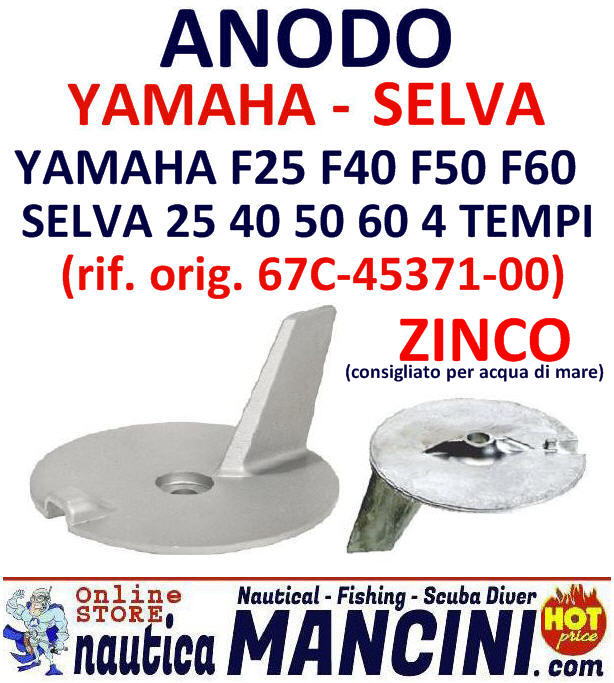 Anodo Zinco a Pinna per Yamaha/Selva 25/60 HP