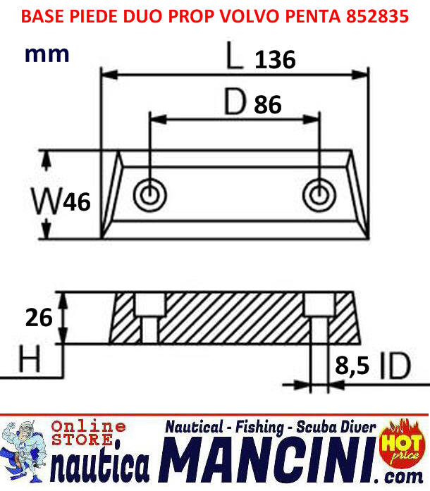 Anodo Zinco Base Piede Volvo Duo Prop 290 - Clicca l'immagine per chiudere