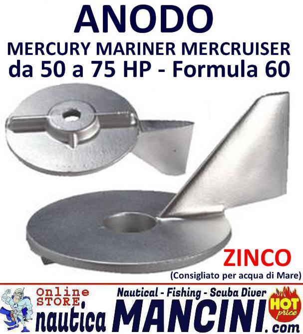 Anodo Zinco a Pinna Piede perMercury/Mariner/Mercruiser 50/75 HP