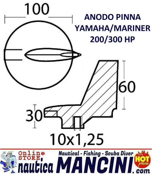 Anodo Zinco a Pinna per Yamaha 200/300 HP - Clicca l'immagine per chiudere