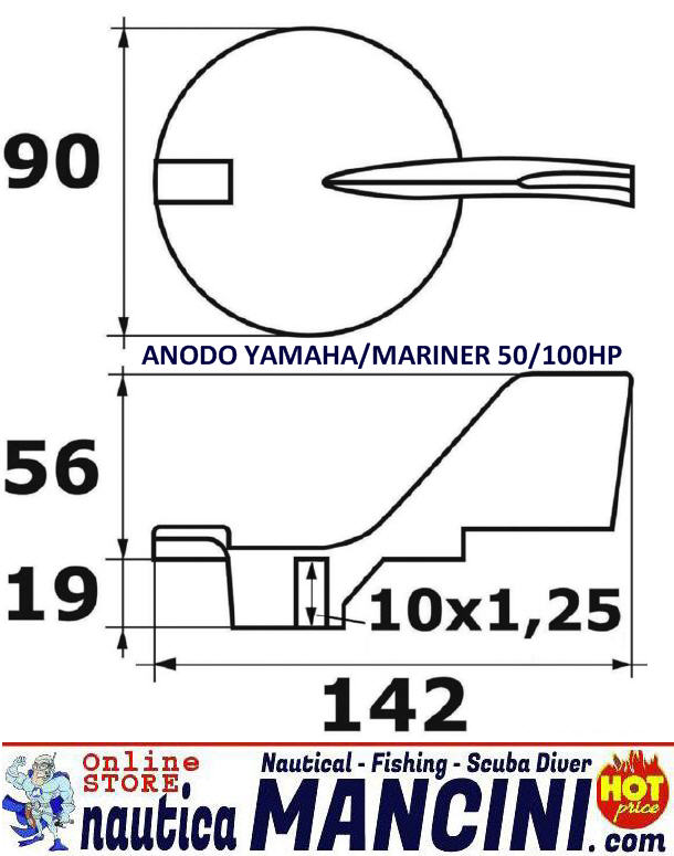 Anodo Zinco a Pinna per Yamaha/Mariner 50/100 HP e Selva 100 HP