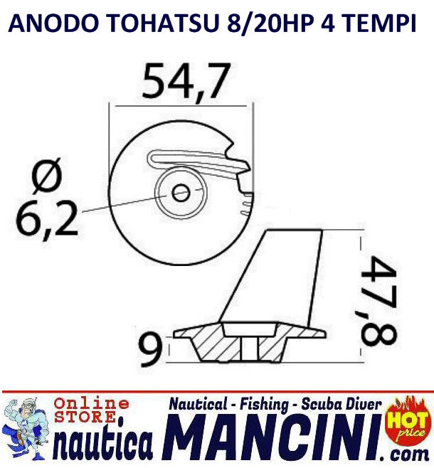 Anodo Zinco a Pinna per Tohatsu 8/20 HP Ø 6,2 mm