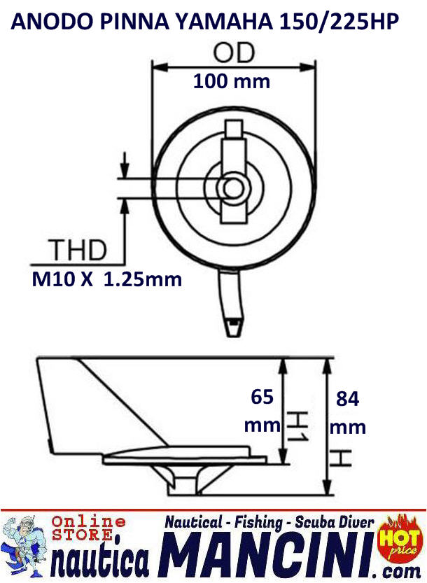 Anodo Zinco a Pinna per Yamaha 150/225 HP