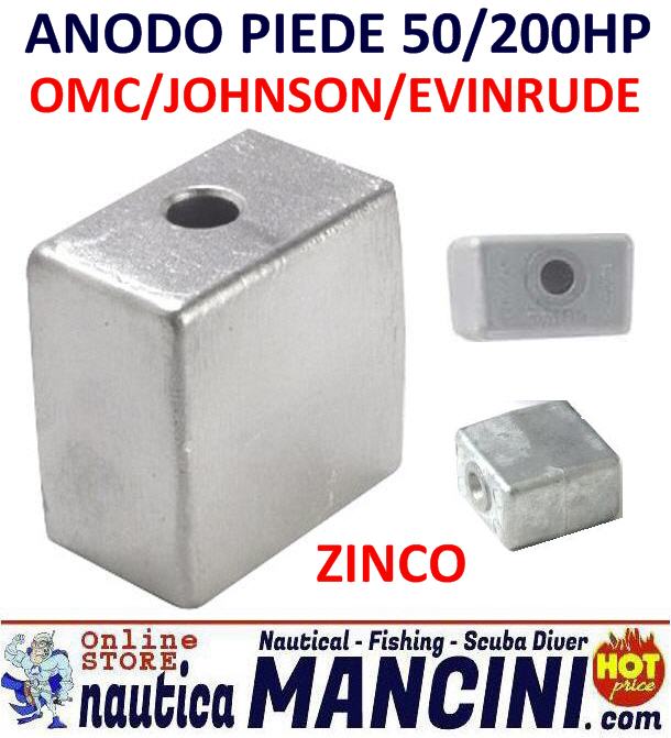 Anodo Zinco Piede per OMC/Johnson/Evinrude 50/200 HP foro Ø 8 mm