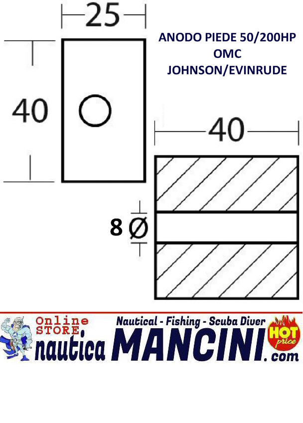 Anodo Zinco Piede per OMC/Johnson/Evinrude 50/200 HP foro Ø 8 mm - Clicca l'immagine per chiudere