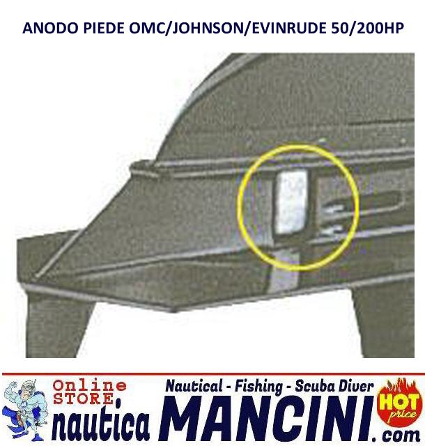 Anodo Zinco Piede per OMC/Johnson/Evinrude 50/200 HP foro Ø 8 mm