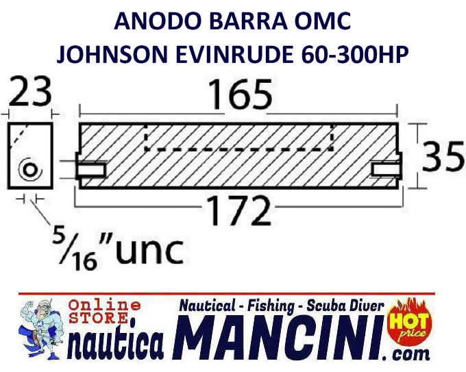 Anodo Zinco a Cavalletto Barra per OMC/Johnson/Evinrude 60/300 HP