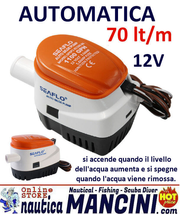 Pompa Sentina AUTOMATICA 12V 70LT/M SEAFLO GPH 1100 3,0Ah