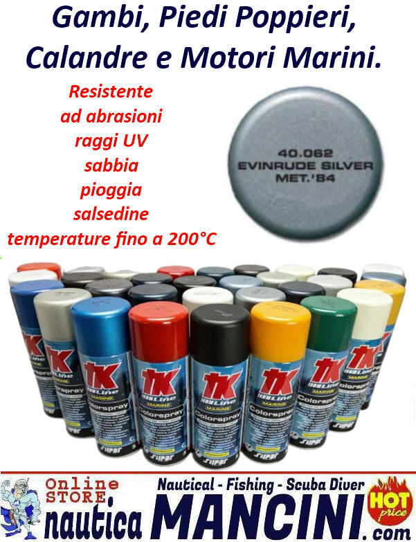 Vernice Spray per Motori Marini Fuoribordo EVINRUDE SILVER Metallizzato 84 - TK 40.062